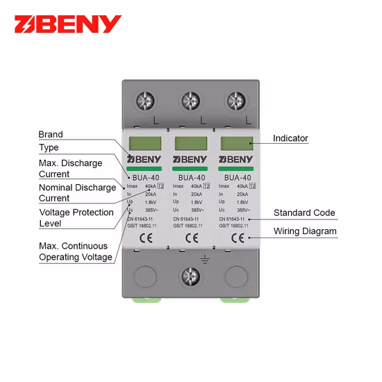 Sistema di protezione da sovratensione/dispositivo di protezione SPD per sistema a bassa tensione CA/CC 40-120ka 385V